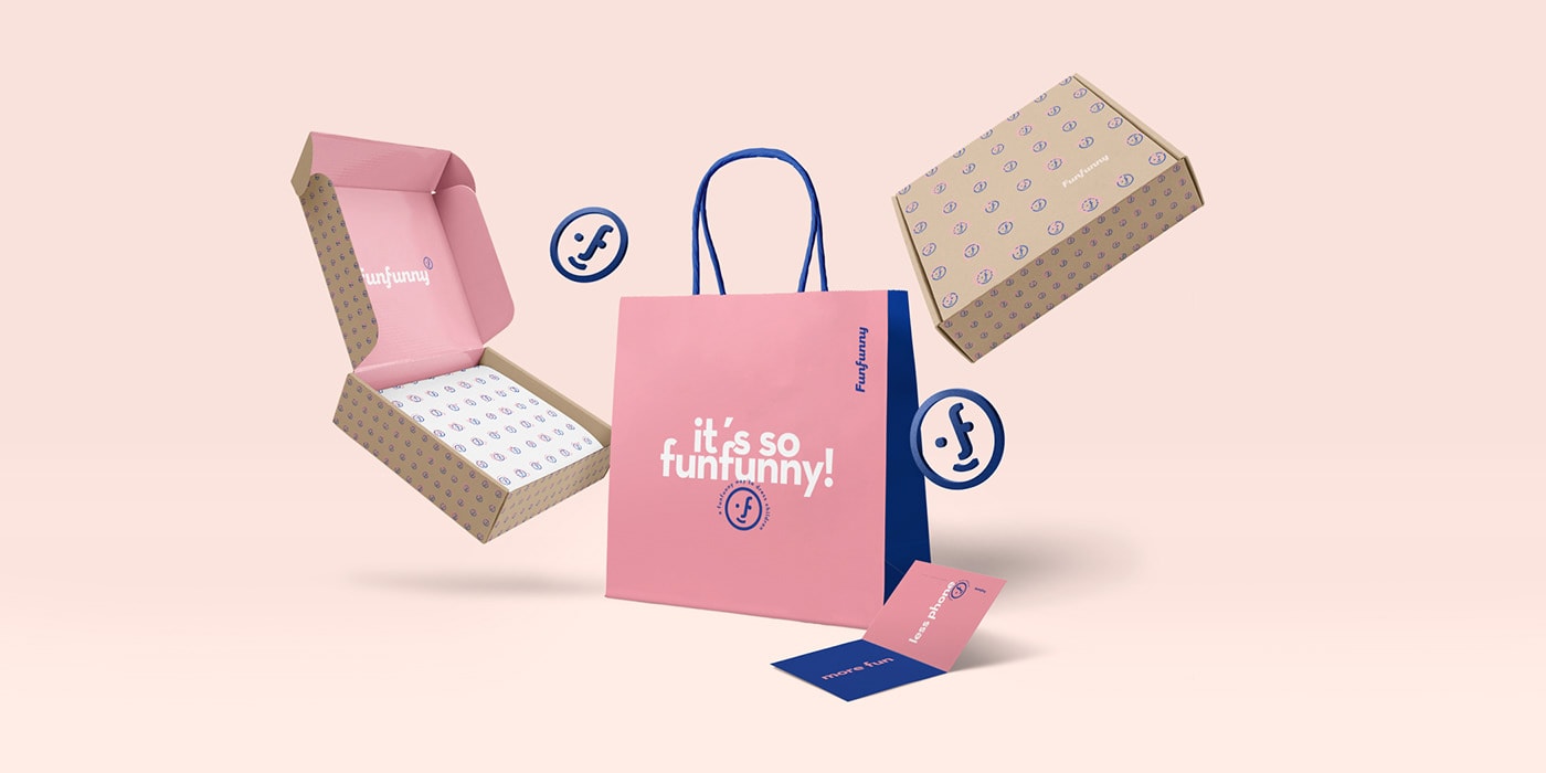 Funfunny兒童時裝品牌策劃和品牌logo設計案例，服裝VI設計，兒童時裝品牌設計，深圳品牌策劃，深圳VI設計，左右格局