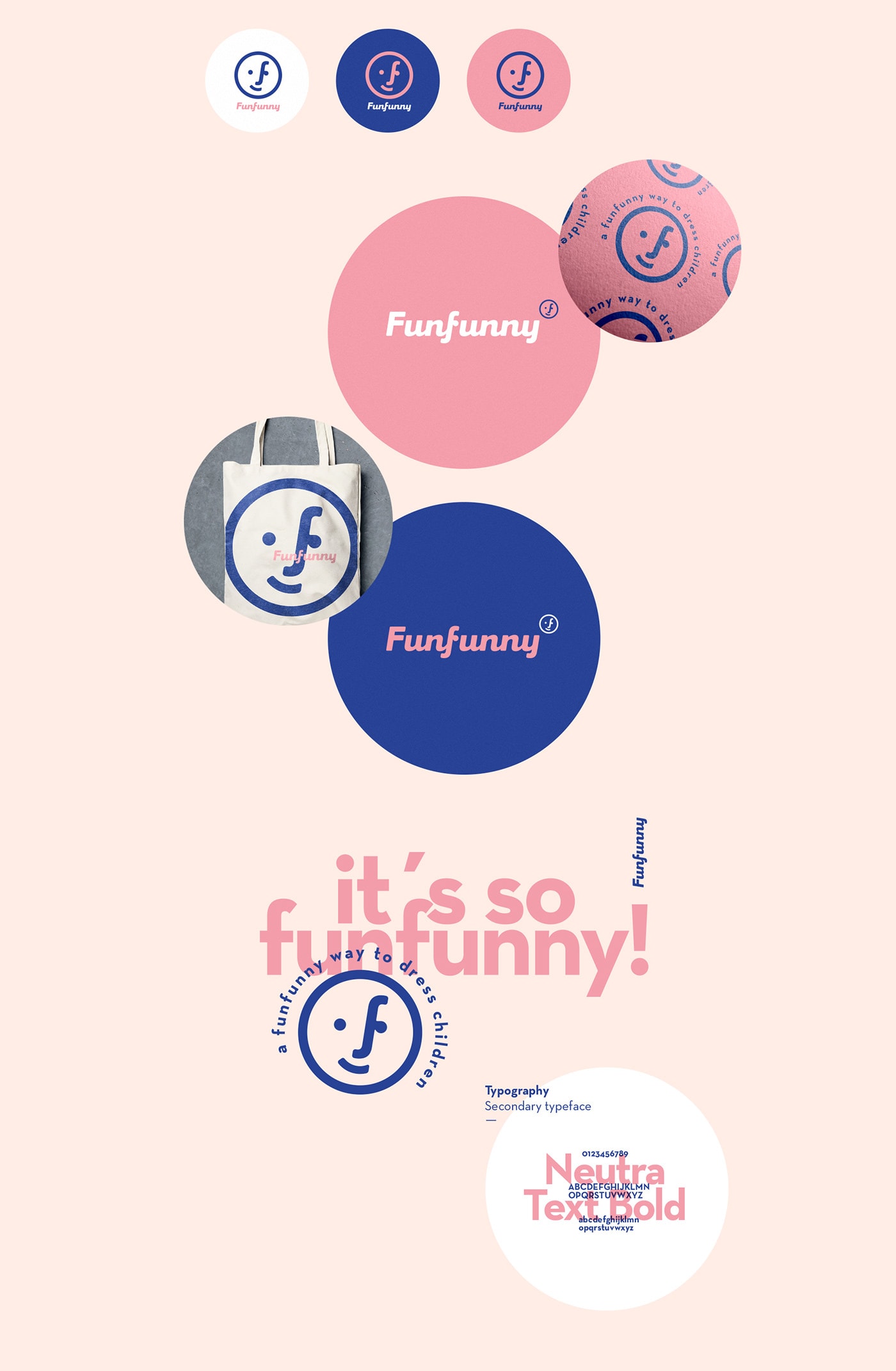 Funfunny兒童時裝品牌策劃和品牌logo設計案例，服裝VI設計，兒童時裝品牌設計，深圳品牌策劃，深圳VI設計，左右格局